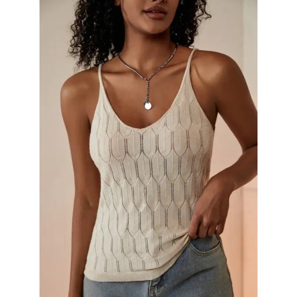 NWT SHEIN Women’s‎ Spaghetti Strap Holidaya High Stretch Tank Top Size S Beige